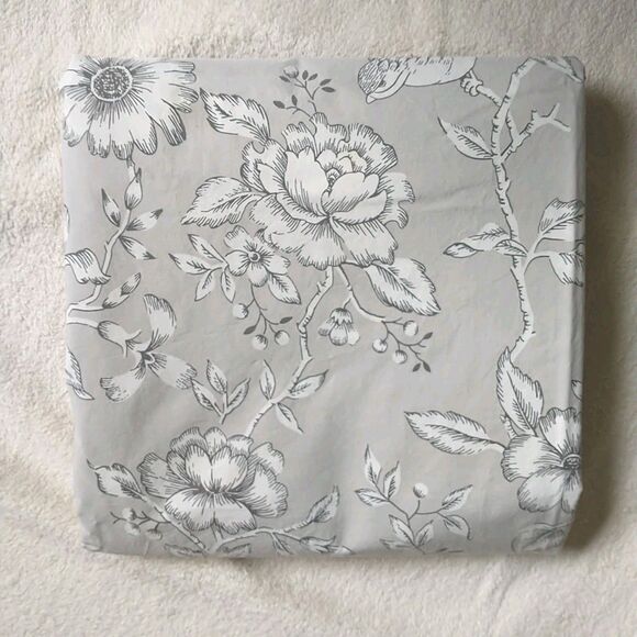 IKEA Praktbracka Gray Beige Floral Bird Fabric Craft Upcycle Repurpose 82x82" - Picture 1 of 7